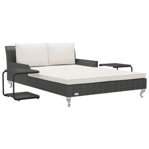 vidaXL Sun Lounger Black rattan and cream white cushion