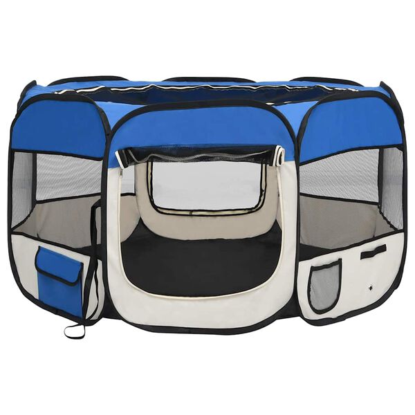vidaXL Dog Playpen Blue and Cream Polyester, Steel 43.3 x 43.3 x 22.8 in