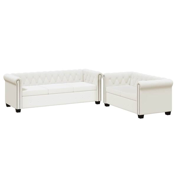 vidaXL Sofa White PVC 2-seater and 3-seater set Classic/Traditional