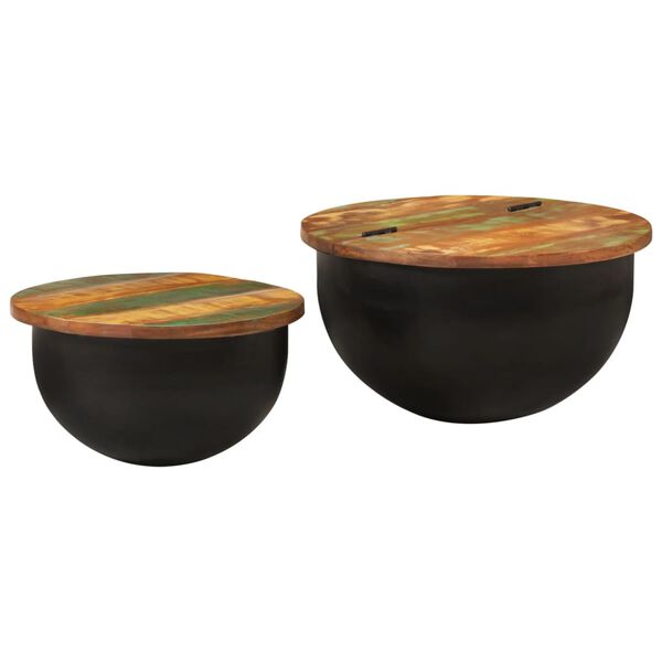 vidaXL Coffee Table Set of 2 Black and varied reclaimed wood colors