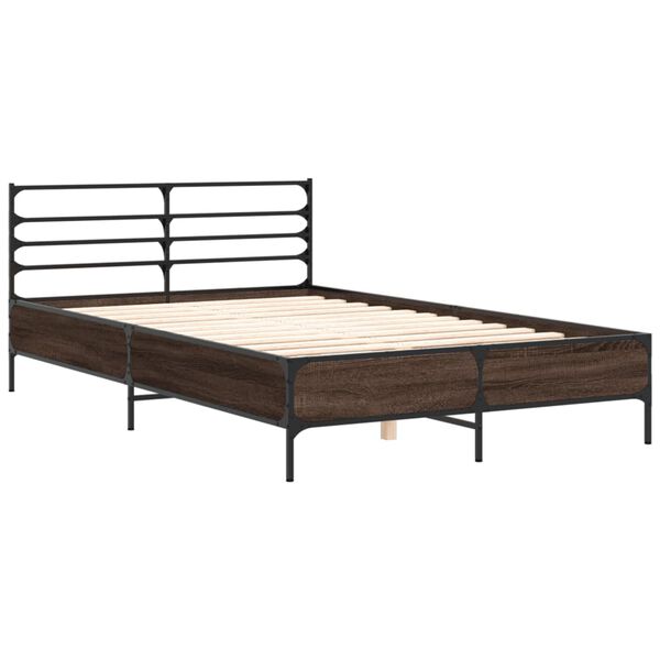 vidaXL Bed Frame Brown Oak Engineered Wood, Metal, Plywood Small Full