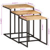 vidaXL Nesting Table Set of 3 Natural wood with black metal