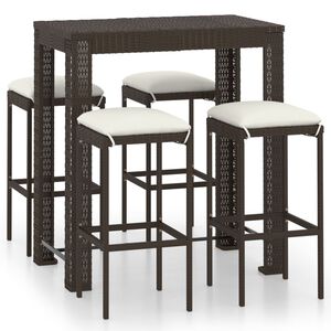 vidaXL Garden Bar Set Brown PE Rattan 5 Piece Durable Garden Bar Set