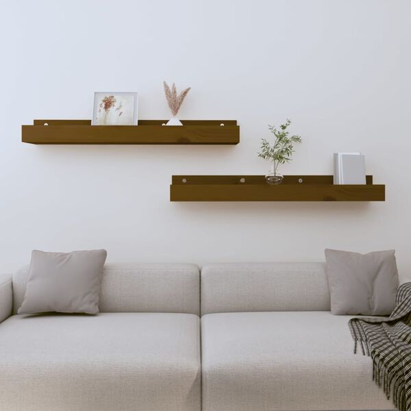vidaXL Wall Shelf Honey brown Solid pine wood 31.5x4.7x3.5 in