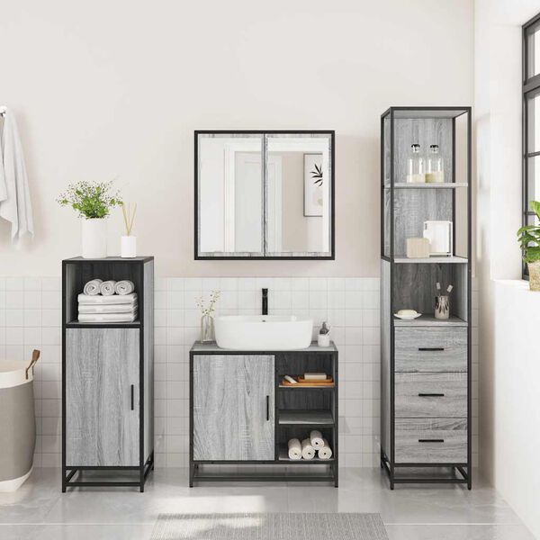 vidaXL Bathroom Furniture Set Grey sonoma Engineered wood, metal Medium