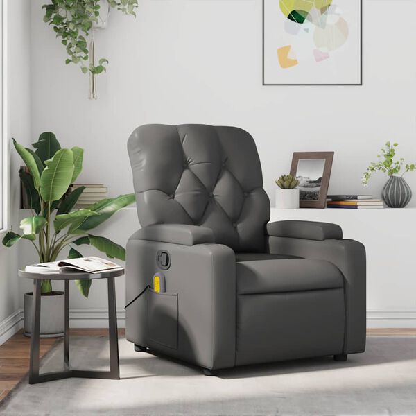 vidaXL Massage Recliner Chair Grey Faux leather, metal, plywood Standard