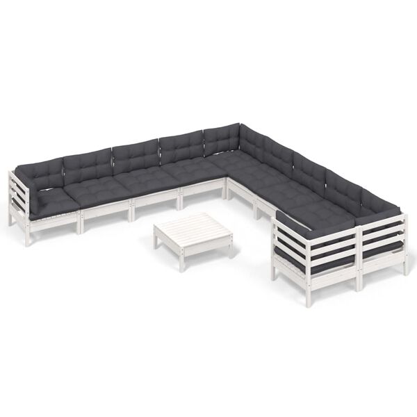 vidaXL Garden Lounge Set White Solid pine wood Large Modular