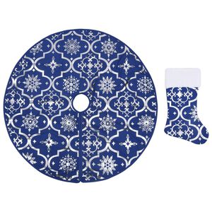 vidaXL Christmas Tree Skirt Blue 100% polyester Medium Pattern