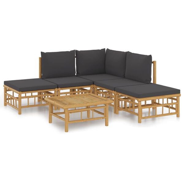 vidaXL Garden Lounge Set Dark Grey Bamboo and Polyester Medium Modular