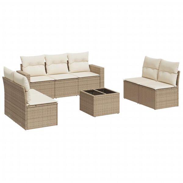 vidaXL Garden Sofa Set Beige PE rattan, powder-coated steel, tempered glass