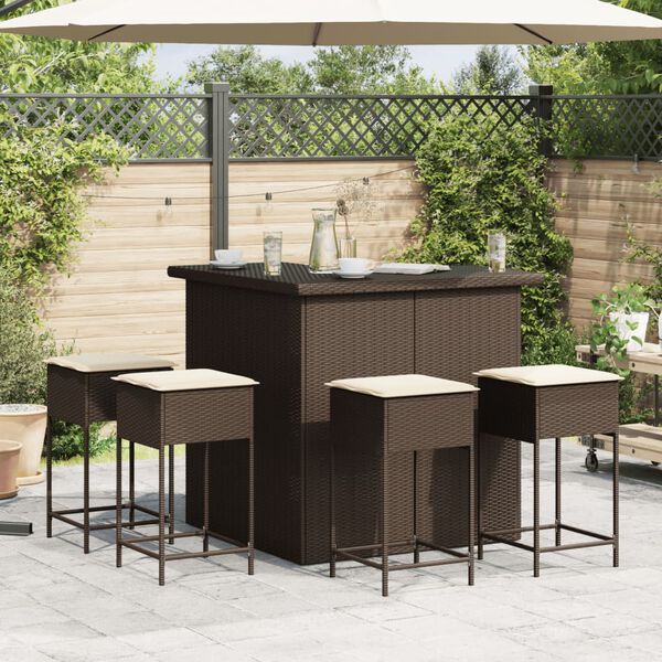 vidaXL Garden Bar Set Brown, Cream White PE Rattan, Steel, Polyester, Foam
