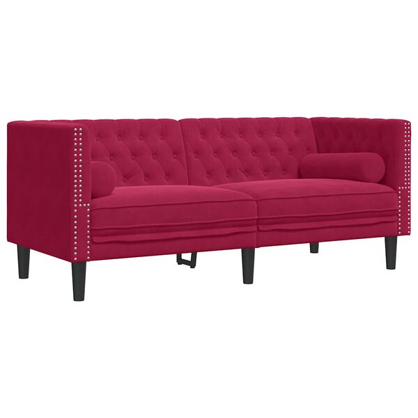 vidaXL Chesterfield Sofa with Bolsters 2-Seater Wine Red Velvet