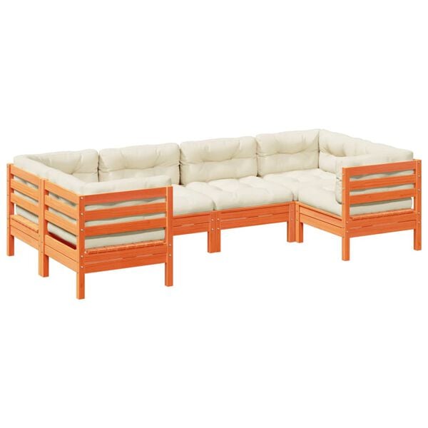 vidaXL Garden Sofa Set Wax brown Solid pine wood, Oxford fabric, PP cotton