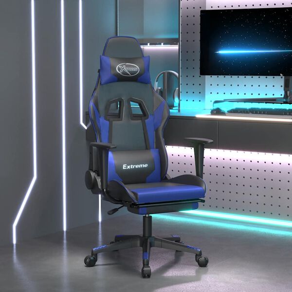vidaXL Gaming Chair Black and Blue Faux Leather, Metal, Plywood, Foam