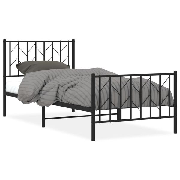vidaXL Bed Frame Black Powder-Coated Steel Single Bed Frame