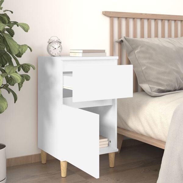 vidaXL Bedside Cabinet White Engineered wood Standard Bedside Cabinet