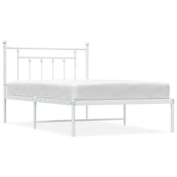 vidaXL Bed Frame White Powder-Coated Steel Twin Bed Frame Rectangular