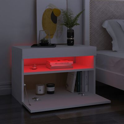 vidaXL Bedside Cabinet & LED Lights 2 pcs White 24"x14"x16" Chipboard