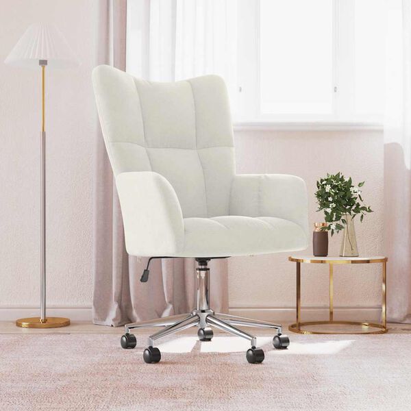 vidaXL Relaxing Chair Cream White Velvet, Steel Medium Swivel