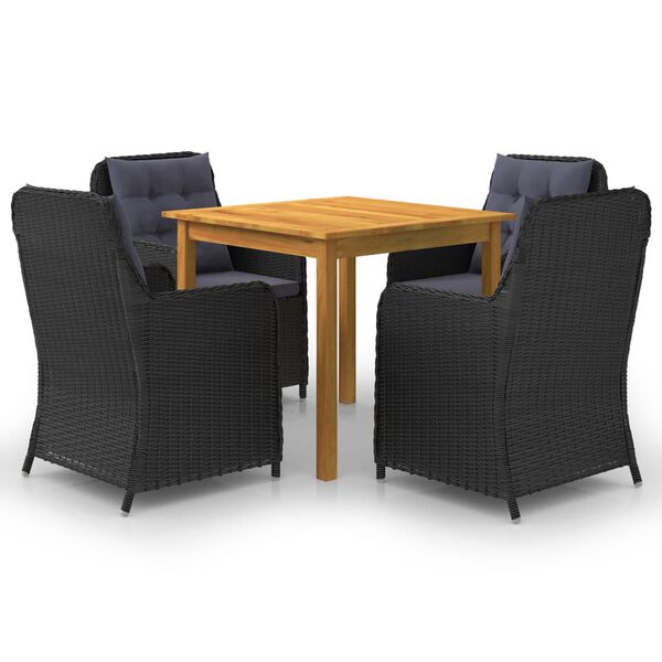 vidaXL Dining Set Black Solid Acacia Wood Compact Ergonomic Dining Set