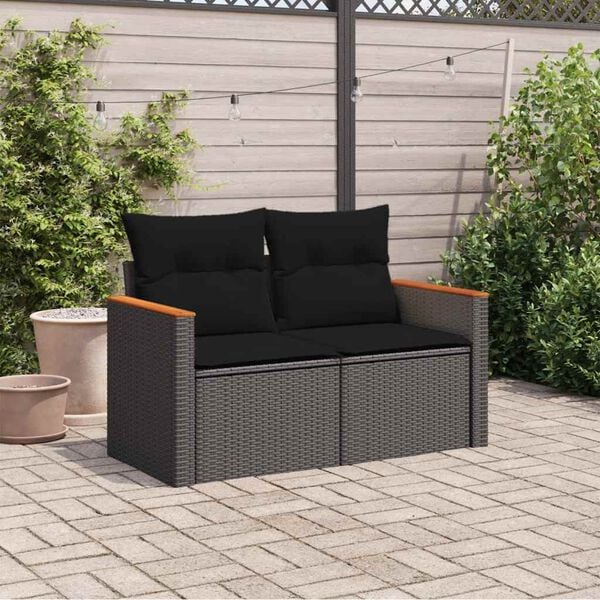 vidaXL Garden Sofa Black PE Rattan 2-Seater Modular Garden Sofa