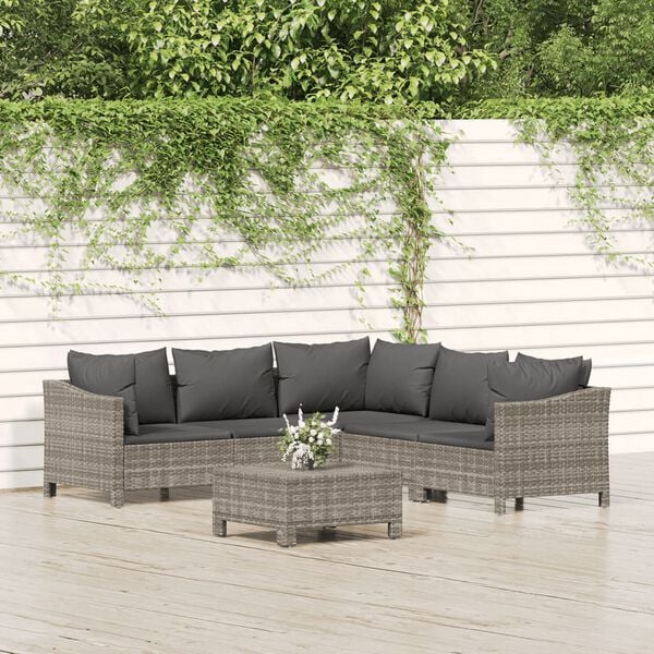 vidaXL Garden Lounge Set Grey PE rattan, powder-coated steel Large