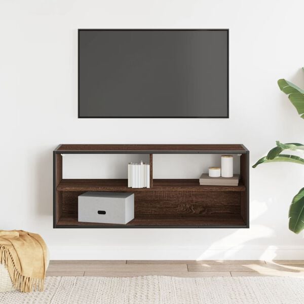 vidaXL TV Cabinet Brown Oak Engineered Wood, Metal Large TV Cabinet