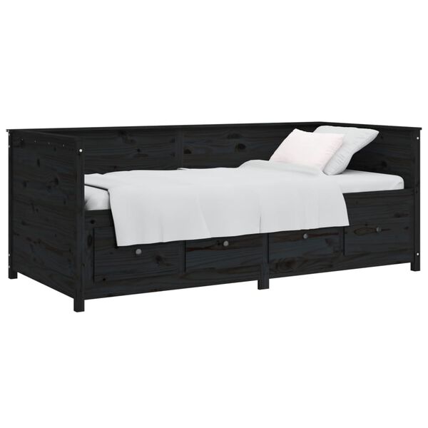 vidaXL Day Bed Black Solid pine wood Small Twin Day Bed Rectangular