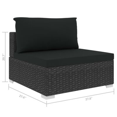vidaXL Sectional Middle Seat with Cushions Poly Rattan Black
