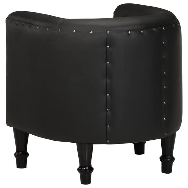 vidaXL Tub Chair Black Real goat leather, solid mango wood Small