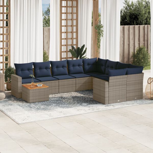 vidaXL 10 Piece Patio Sofa Set with Cushions Gray Poly Rattan
