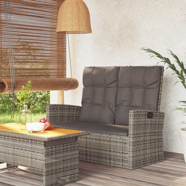 vidaXL Garden Bench Grey PE Rattan 46.5 x 24.4 x 37.4 in