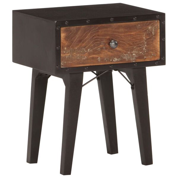 vidaXL Bedside Cabinet Black and Brown Solid Reclaimed Wood, MDF