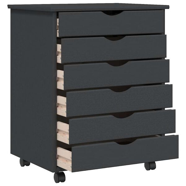 vidaXL Rolling Cabinet Moss Grey Solid Pine Wood, Engineered Wood, Plastic