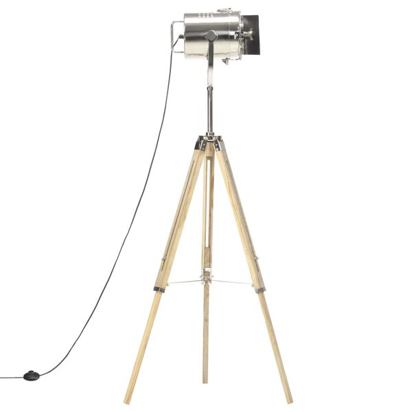 vidaXL Floor Lamp Natural and silver Solid mango wood and steel