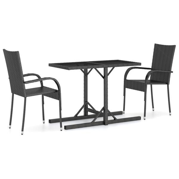 vidaXL Dining Set Black Polyethylene rattan, Powder-coated steel, Glass