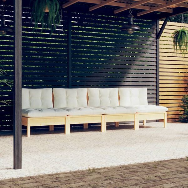 vidaXL 4-seater Garden Sofa Cream (cushions) and natural wood