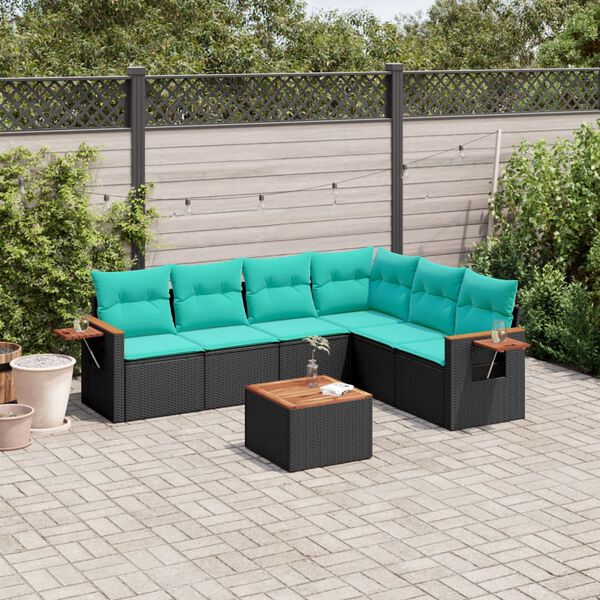 vidaXL 7 Piece Patio Sofa Set with Cushions Black Poly Rattan (US only)