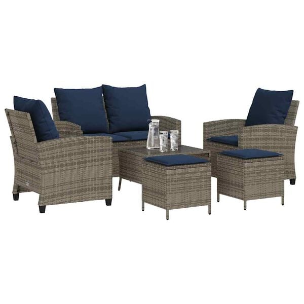 vidaXL Garden Sofa Set Grey PE rattan, tempered glass, powder-coated steel