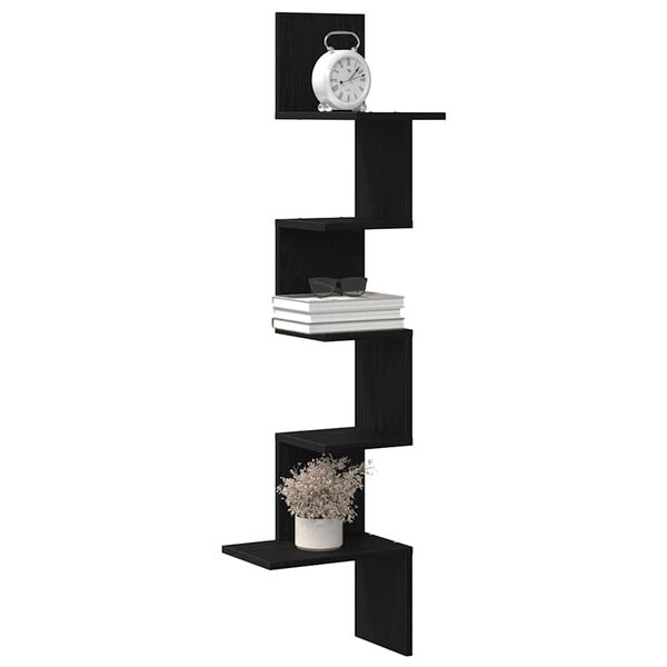 vidaXL Wall Corner Shelf Black Engineered Wood 12.6 x 12.6 x 50.2 in