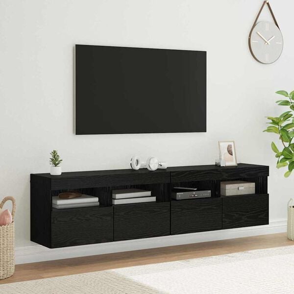 vidaXL TV Wall Cabinets 2 pcs Black Oak 31.50 x 11.81 x 15.75 in
