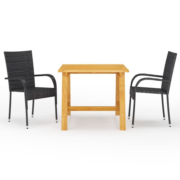 vidaXL Dining Set Black Solid Acacia wood, Powder-Coated Steel, PE rattan
