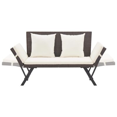 vidaXL Patio Bench with Cushions 69.3" Brown Poly Rattan