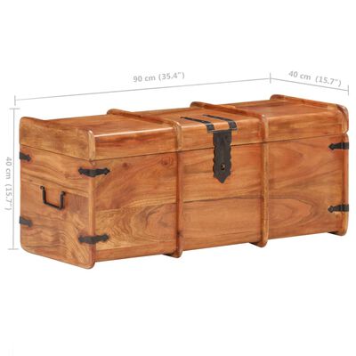 Dimensions overlay showing three-section wooden chest length and height