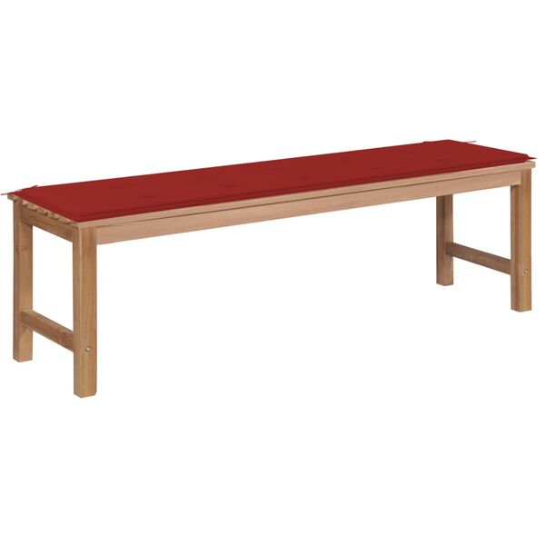 vidaXL Patio Bench with Red Cushion 59.1" Solid Teak Wood