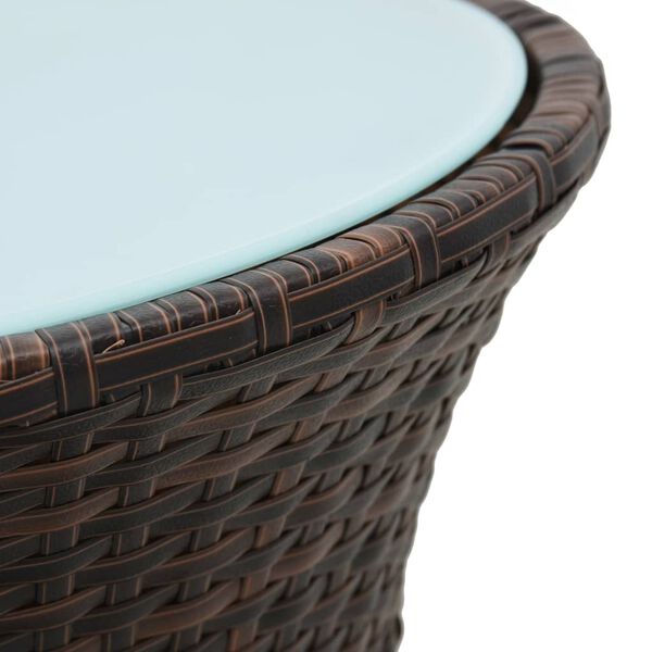 vidaXL Garden Side Table Brown Poly rattan, tempered glass Small