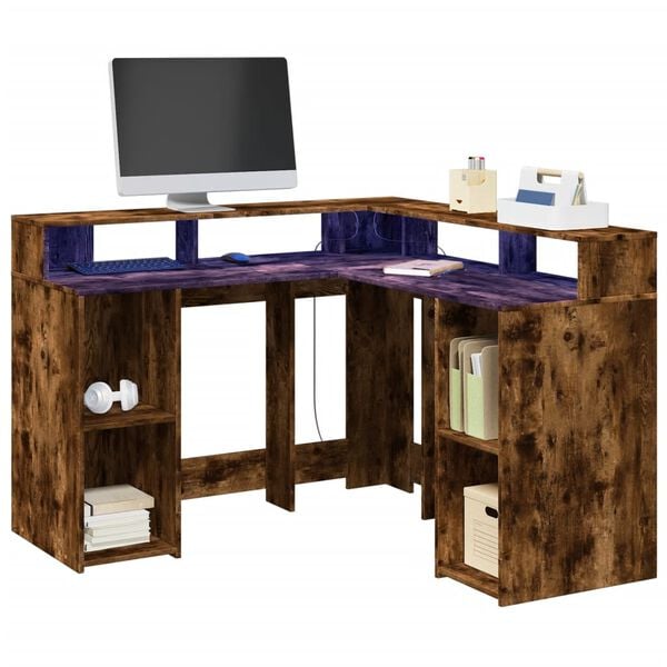 vidaXL Desk Smoked oak Engineered wood Compact Corner Desk Modern