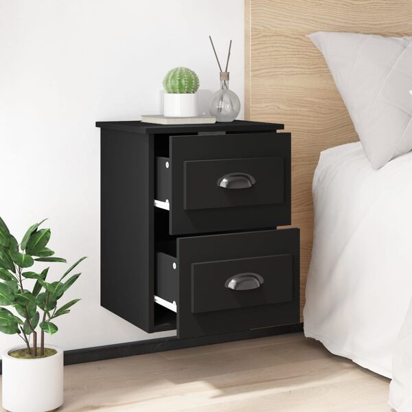 vidaXL Wall-mounted Bedside Cabinet Black Engineered wood