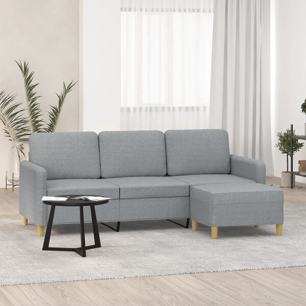 vidaXL 3-seater Sofa With Footstool Light grey