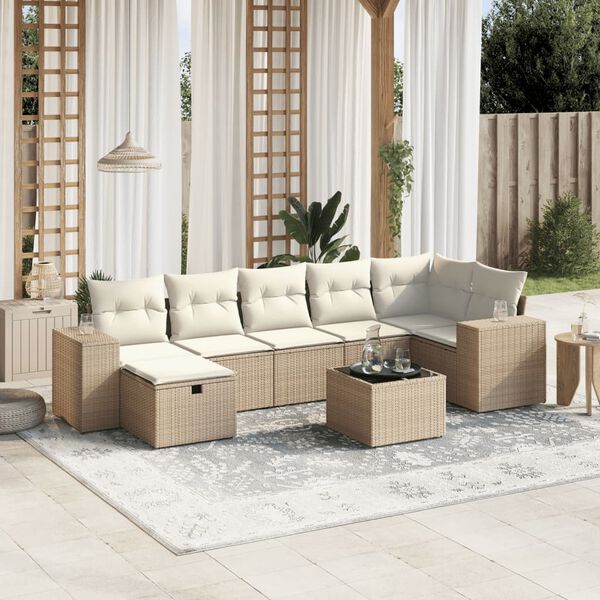 vidaXL Garden Sofa Set Beige Poly Rattan, Steel Modular Garden Sofa Set